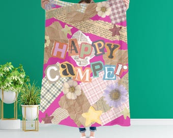Camping Throw Blanket Outdoorsy Gift for Nature Lover, Wall Decor Kids Playroom, Camp Blanket Adventure Gift for Nursery, Camper, RV Decor