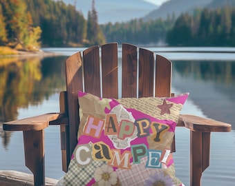 Cozy Camping Pillow Outdoor Adventure Decor, Rustic Mountain Cushion Gift for Nature Lovers, Lodge Cabin RV Campsite Throw Pillow Accent