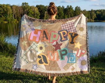 Camping Throw Blanket Outdoorsy Gift for Nature Lover, Tapestry Adventure Wall Decor, Camp Blanket Adventure Gift for Kids, Nursery, Camper