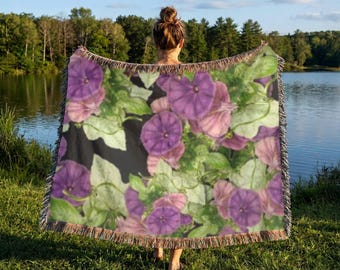 Vintage Floral Woven Blanket, Throw Gift For Mom, Gardener Gift Tapestry Wall Decor, Floral Hobby Decor, Mothers Day Gift, Housewarming