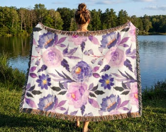 Vintage Floral Woven Blanket, Gift For Mom Woven Throw, Gardener Gift Tapestry Blanket, Floral Hobby Decor, Mothers Day Gift, Housewarming