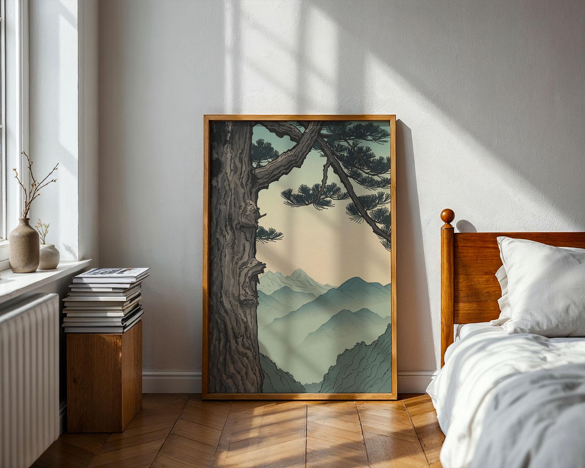 Vintage Pine Tree Japanese Wall Art Print, Ukiyo-e Landscape, Japandi ...