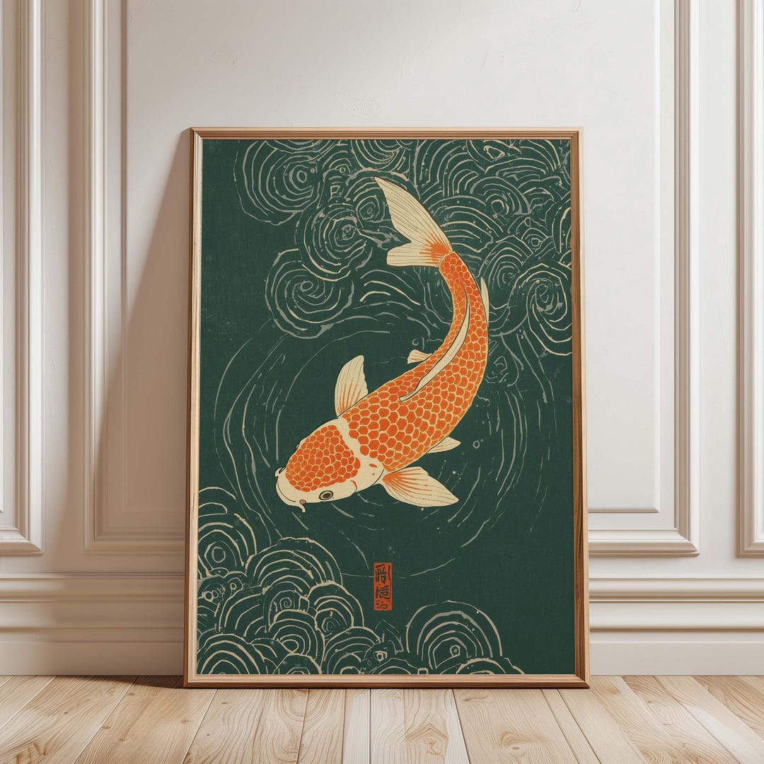 Japanese Koi Fish Wall Art Print, Vintage Koi Fish Ukiyo-e Style Poster ...