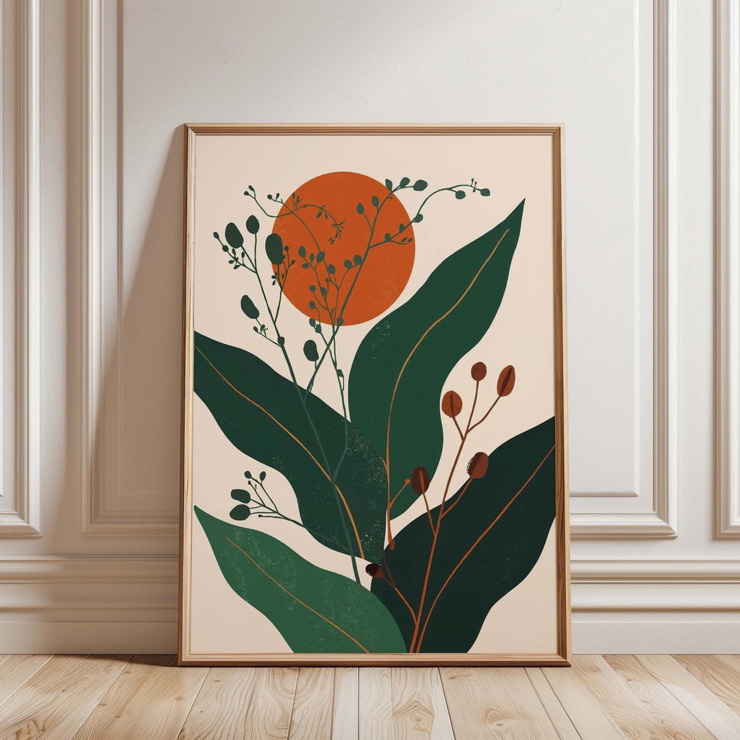 Mid Century Modern Botanical Wall Art Print, Scandinavian Plant Poster ...