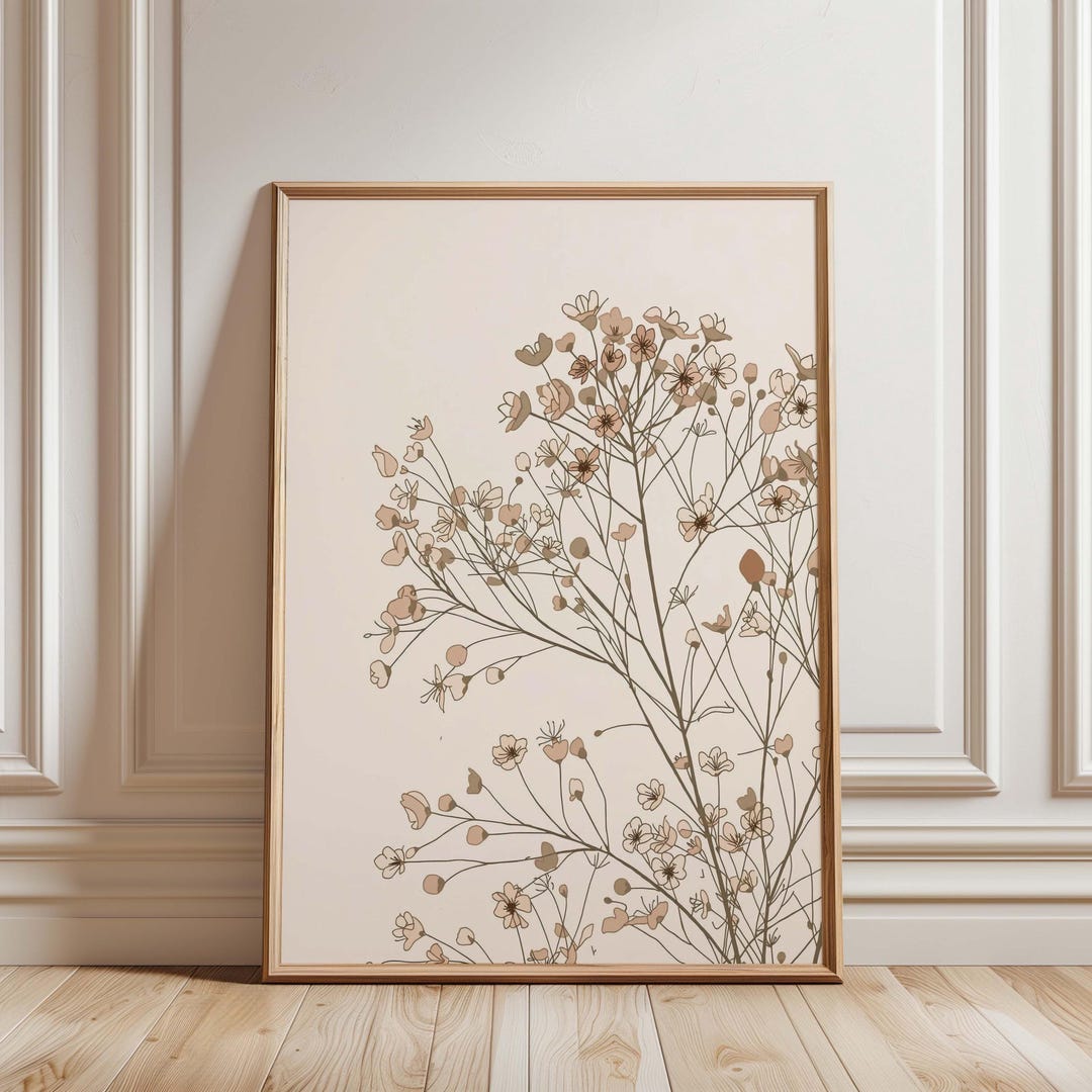 Minimalist Floral Line Art, Neutral Botanical Wall Art Print, Beige ...