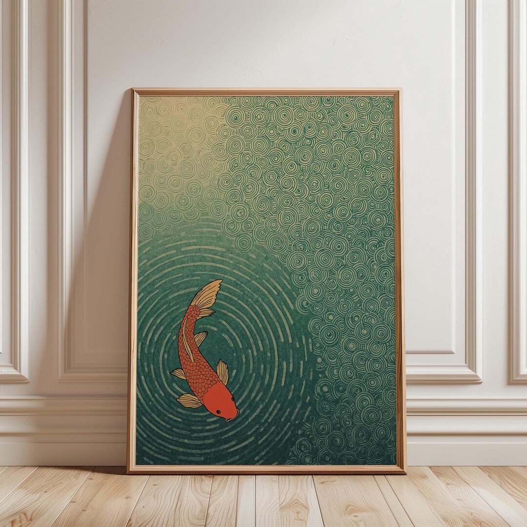 Japanese Koi Fish Wall Art Print, Japandi Koi Fish Poster, Minimalist ...