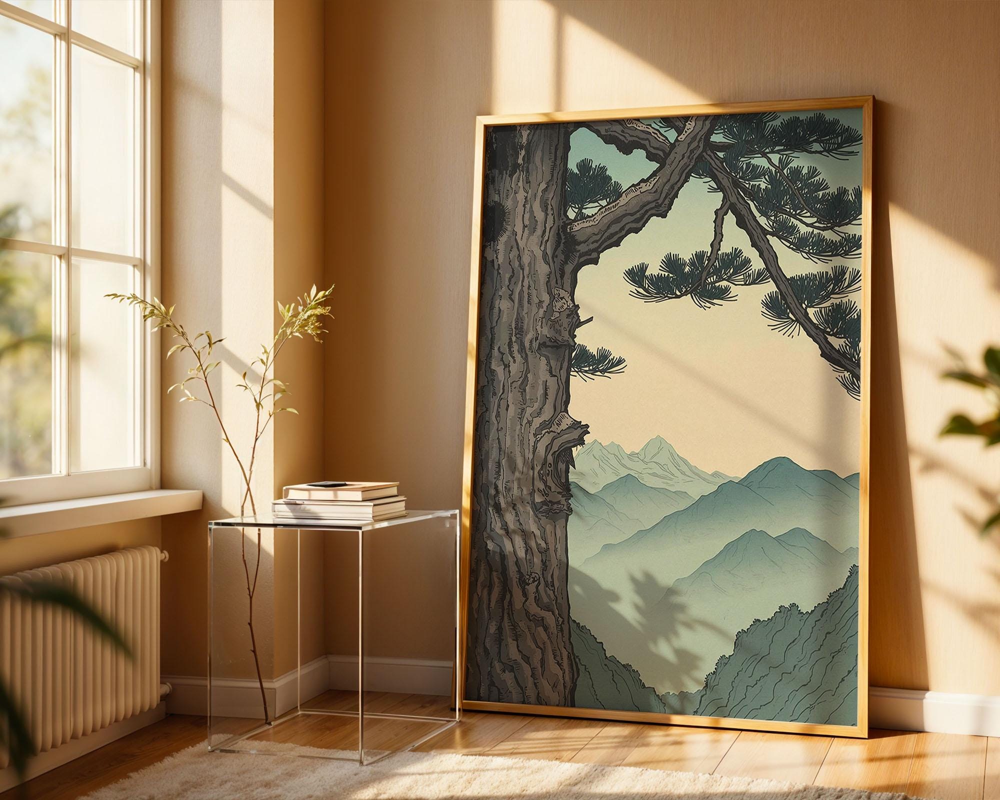 Vintage Pine Tree Japanese Wall Art Print, Ukiyo-e Landscape, Japandi ...