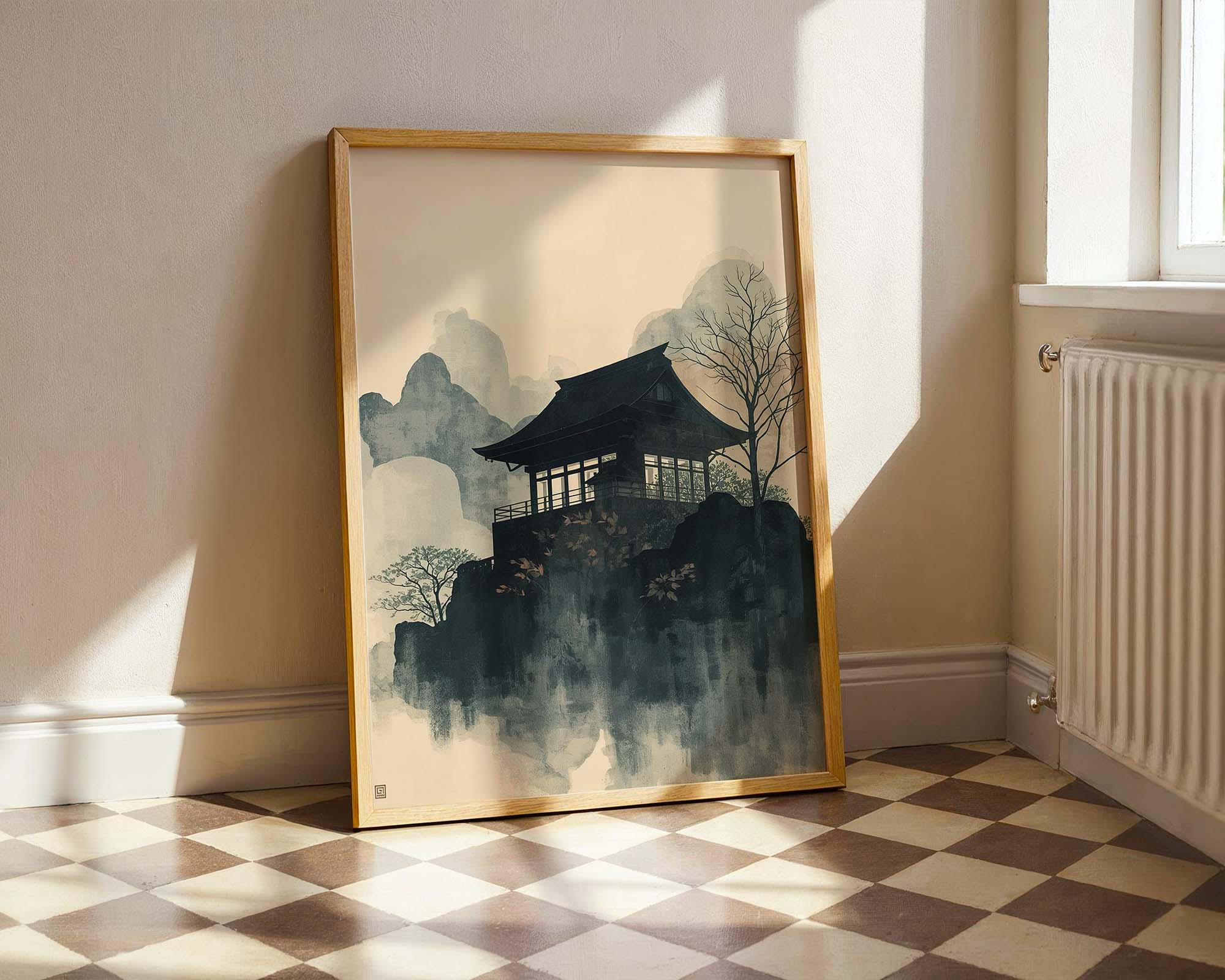 Mountain Temple Japanese Wall Art Print – Zen Landscape Painting, Asian ...