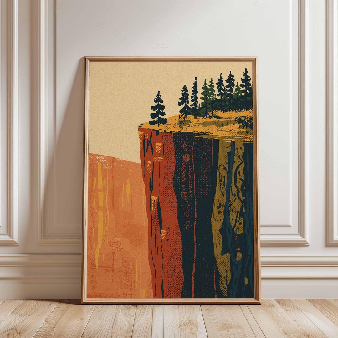 Scandinavian Nordic Cliff & Pine Forest Poster Landscape Wall Art Print ...