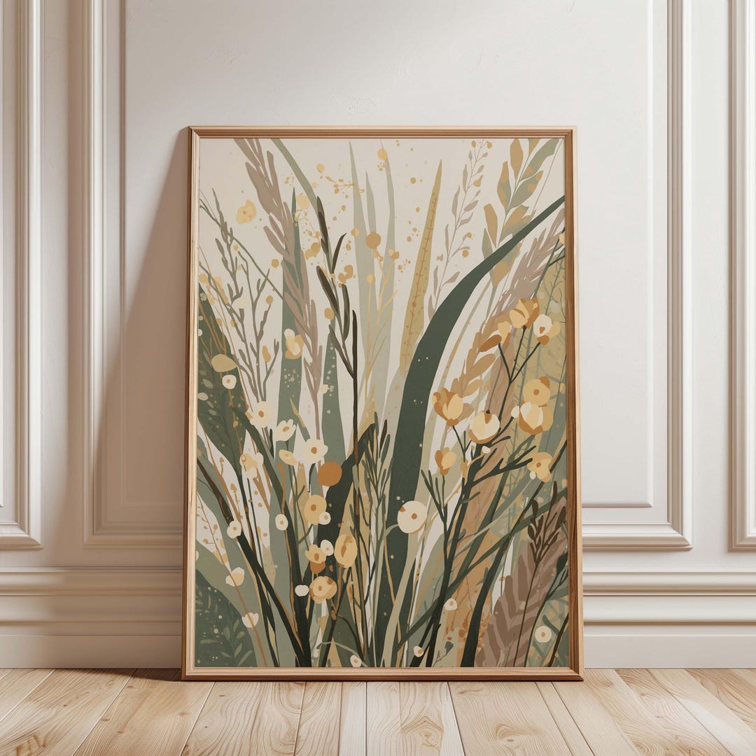 Wildflower Boho Botanical Wall Art Print, Neutral Sage Green Botanical ...