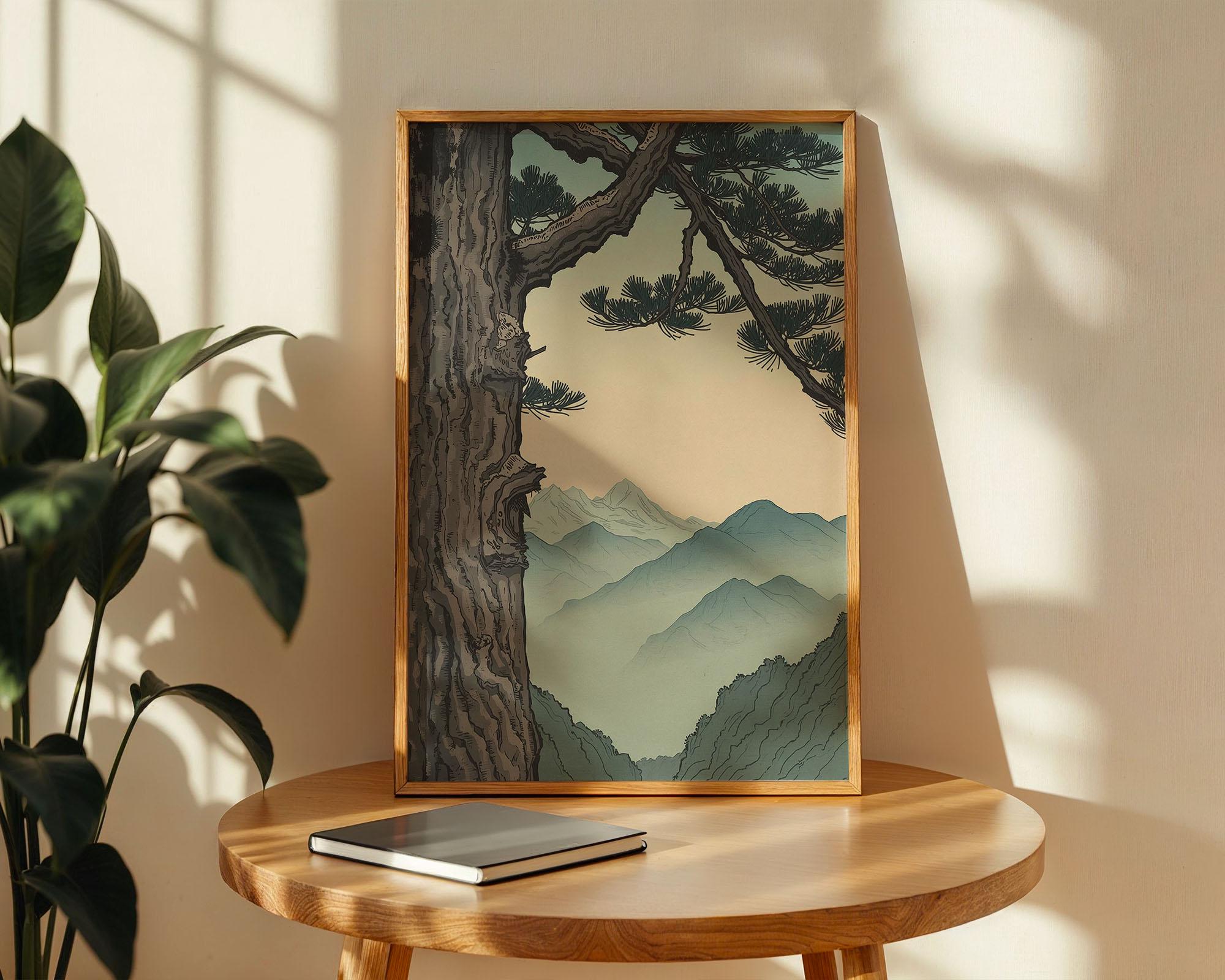 Vintage Pine Tree Japanese Wall Art Print, Ukiyo-e Landscape, Japandi ...