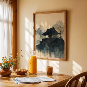 Mountain Temple Japanese Wall Art Print – Zen Landscape Painting, Asian ...