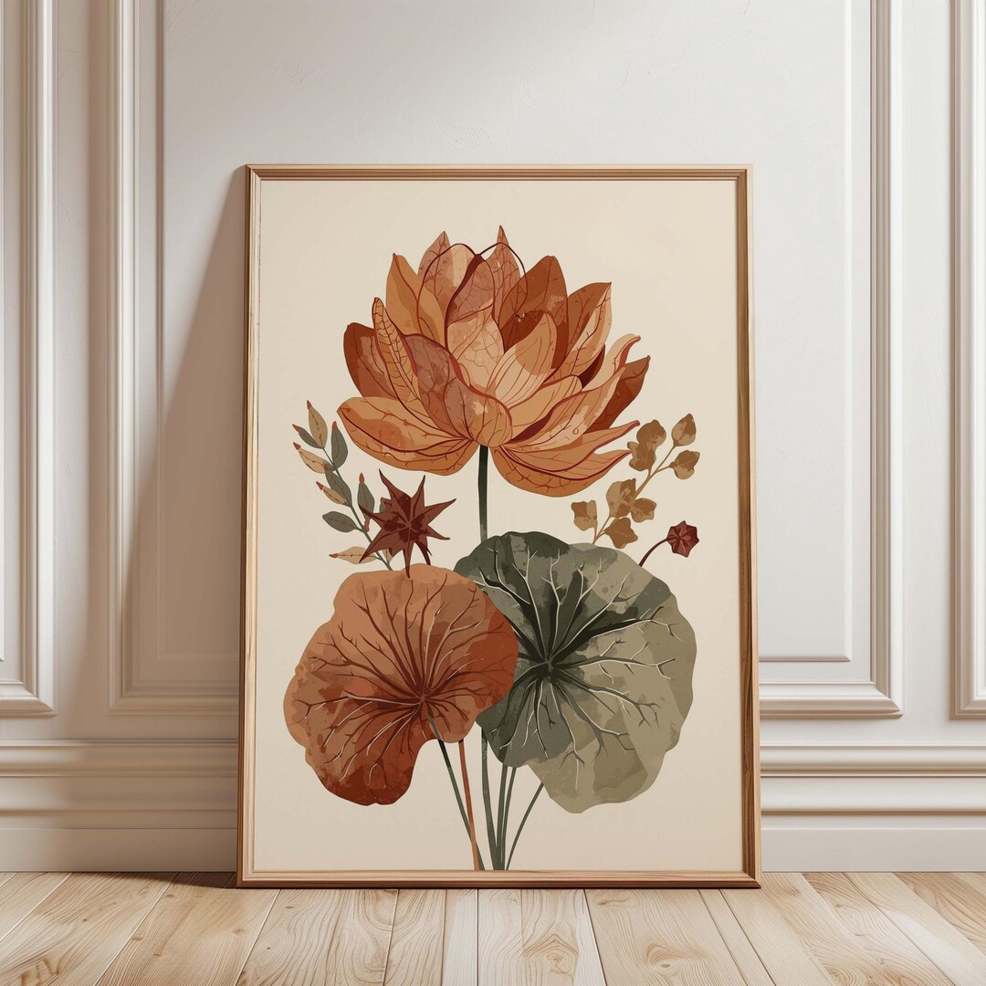 Lotus Flower Botanical Wall Art Print, Botanical Poster, Boho Floral ...