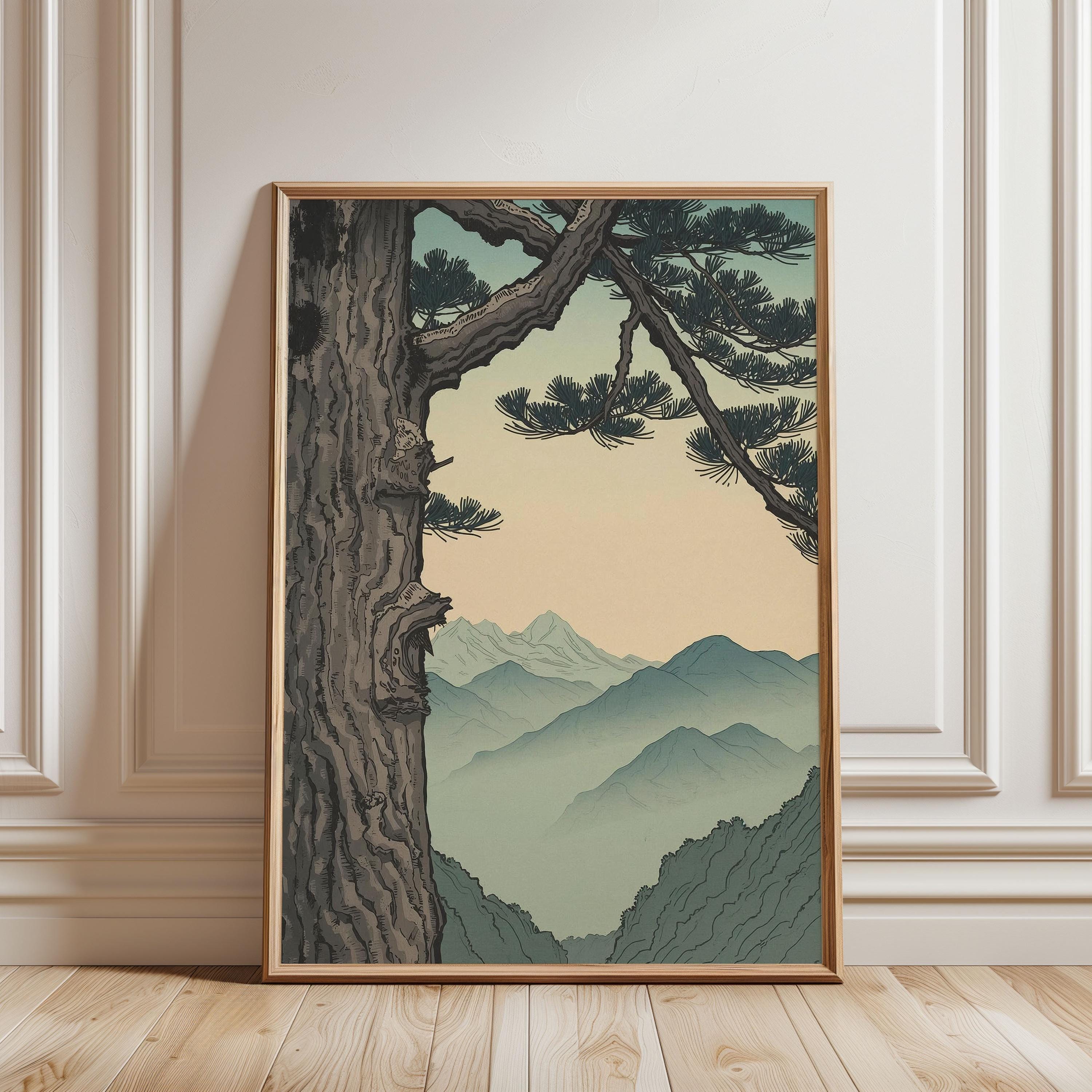 Vintage Pine Tree Japanese Wall Art Print, Ukiyo-e Landscape, Japandi ...