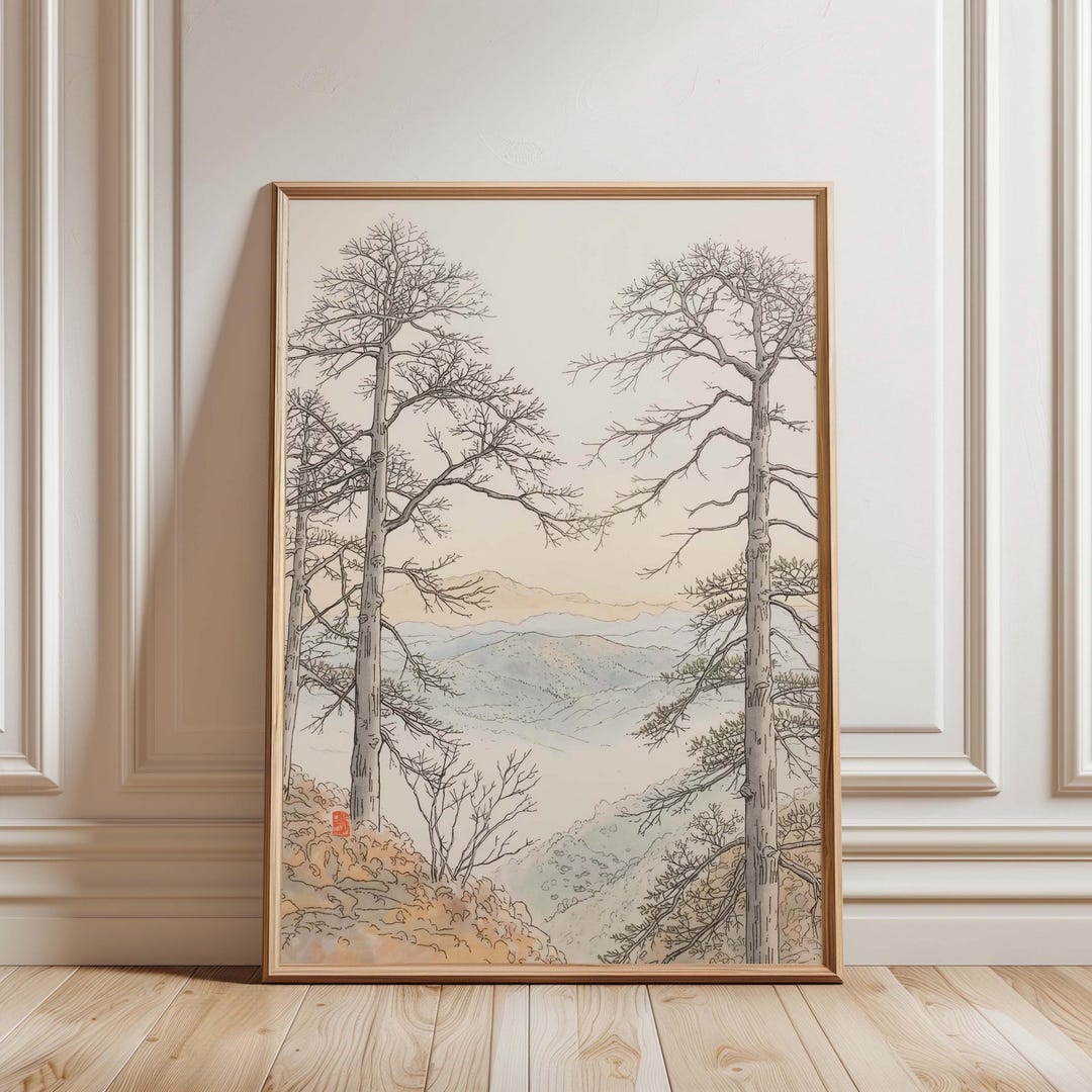 Japanese Landscape Wall Art Print, Minimalist Japandi Nature Wall Decor ...
