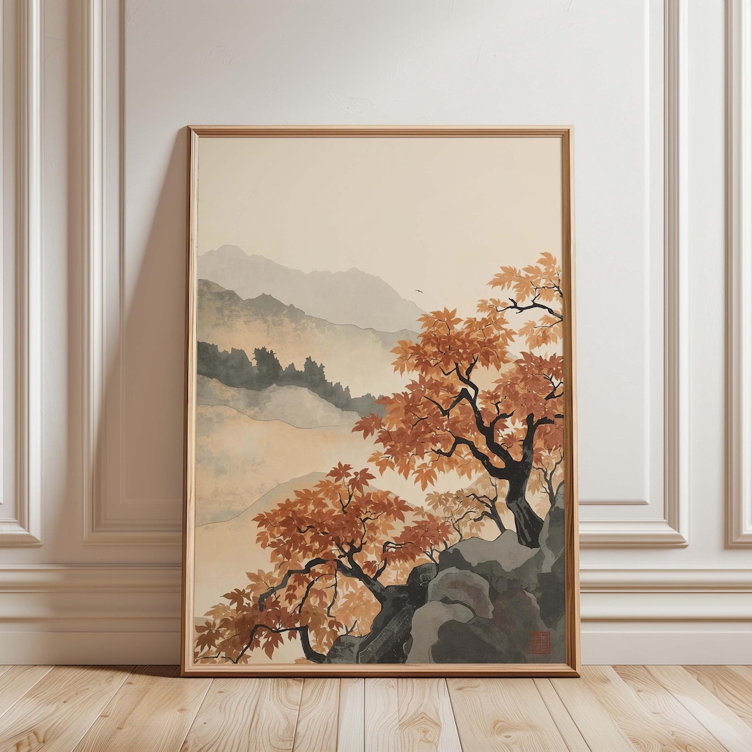 Japanese Autumn Landscape Wall Art Print, Japandi Zen Nature Poster ...