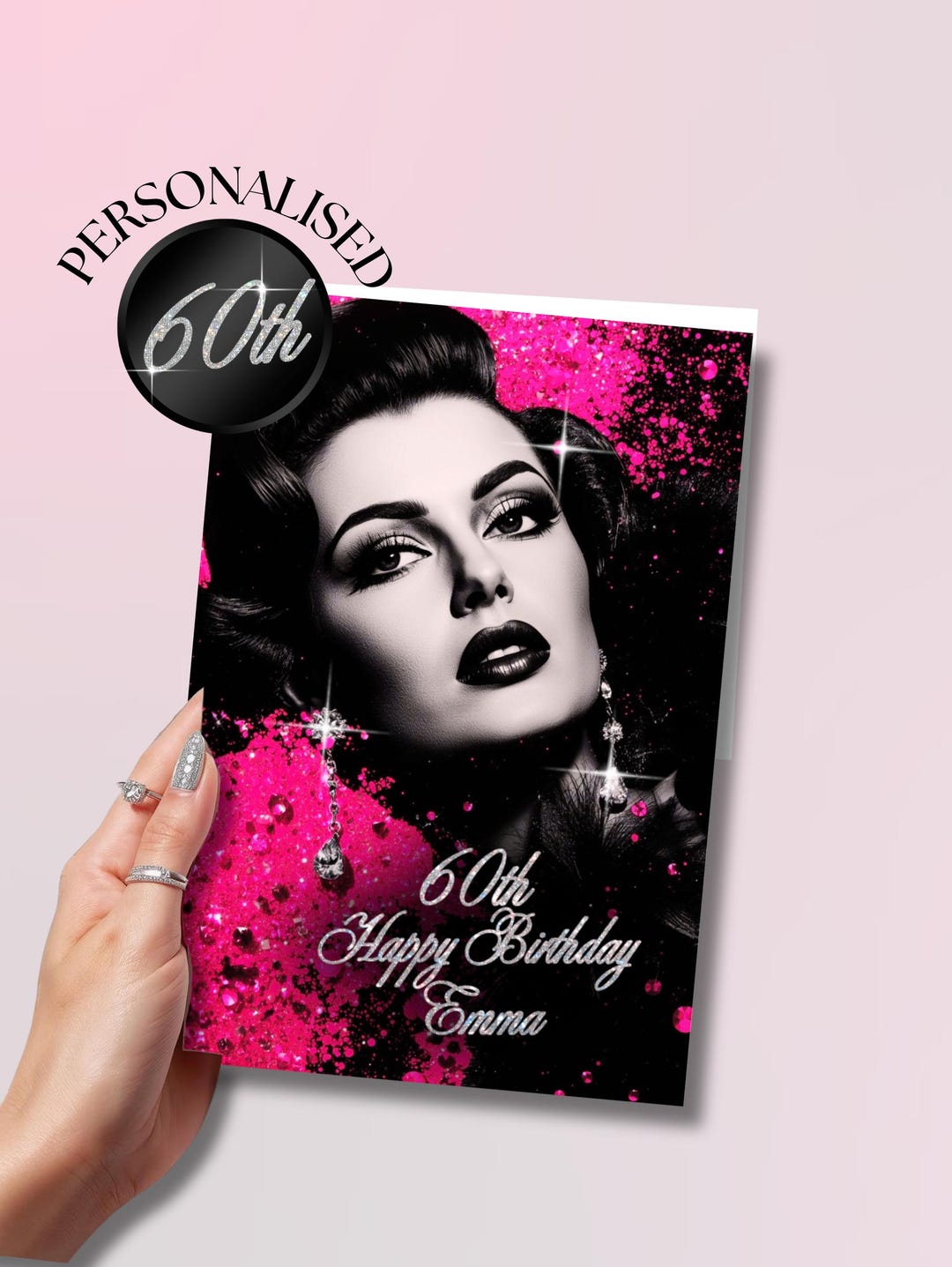 Personalised Glam 60th Birthday Card for Her, Luxury Milestone ...