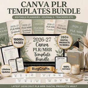 Canva PLR Templates Bundle, 15000+ Editable Planners, Journals, Trackers Templates, MRR Digital Products, Master Resell Rights, Plr Template