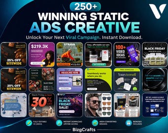 250+ Canva Ad Templates Bundle | Facebook, Ecommerce Ads (Digital Download)
