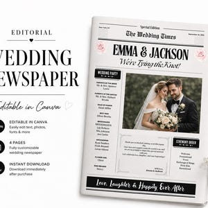 Editable Wedding Newspaper Program | Vintage Ceremony Template (Instant Download)
