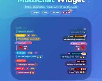 MultiStream Chat Widget • Twitch Kick YouTube TikTok MultiChat Overlay • Customizable Animated Gradient Alerts • StreamElements OBS
