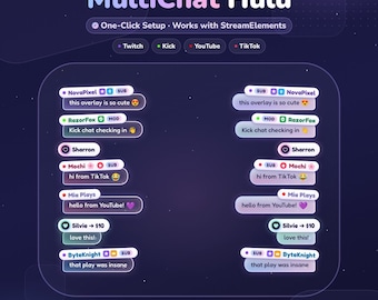 MultiStream Chat Widget (Hulu) • Twitch Kick YouTube TikTok MultiChat Overlay • Customizable Animated Gradient Alerts • OBS StreamElemenets