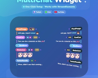 MultiStream Chat Widget ⟢ Twitch Kick Youtube MultiChat Overlay • Customizable • Animated Gradient Alerts • StreamElements OBS