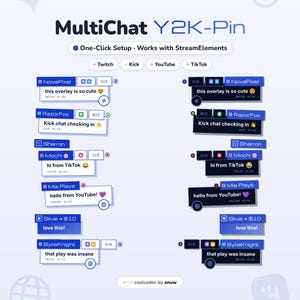 MultiStream Chat Widget (Y2K-Pin) • Twitch Kick YouTube TikTok MultiChat Overlay • Custom Animated Gradient Alerts • StreamElements OBS