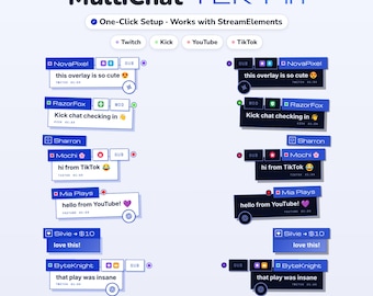 MultiStream Chat Widget (Y2K-Pin) • Twitch Kick YouTube TikTok MultiChat Overlay • Custom Animated Gradient Alerts • StreamElements OBS