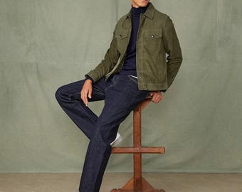 Men's Olive green Suede Overshirt - Lightweight Button-Up Jacket