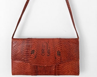 60s SNAKESKIN Handbag / Convertible Clutch in Red-Orange, Clearance