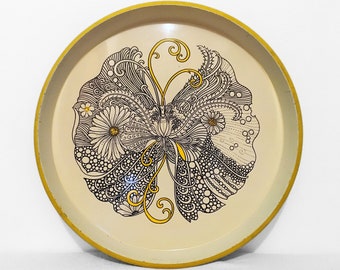 60s Mod BUTTERFLY Tray in Yellow Black & Cream, Clearance
