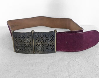 Clearance 60s SUEDE Belt with Brass Buckle by Calderon in Mulberry/Plum