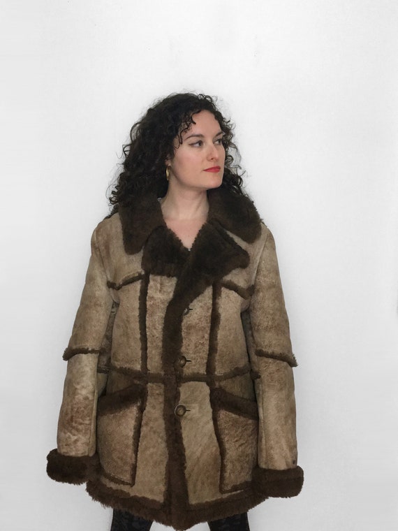 70s Vintage SHEARLING Coat by Lawrence in Toasted… - image 8