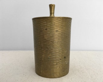 60s BRASS Jar with Lid & Etched Line Texture Design, Indian Style