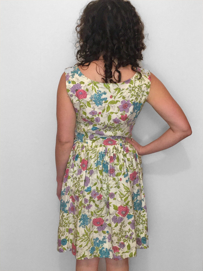 MCM Cotton Sun Dress in Floral Sketch Print, 100% Cotton with Pockets image 7