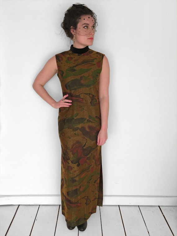 60s Psychedelic MARBLED Dress in Metallic Gold by