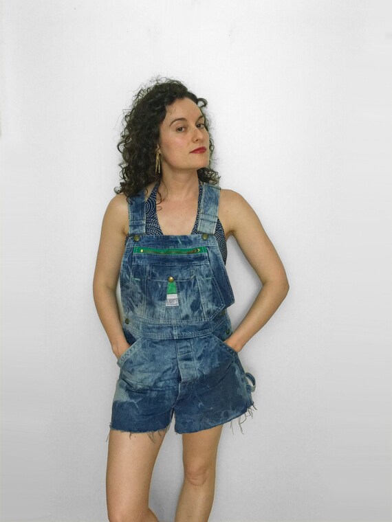 70s Denim Overall Shorts by Liberty with Distresse