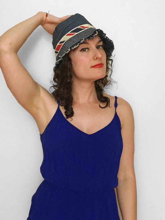 70s Denim BUCKET Hat in Red, White & Blue Stripes