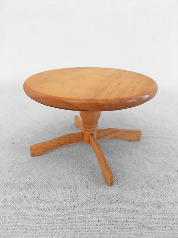 80s Tiny Wood Dollhouse Table Clearance Round Pine Miniature Etsy