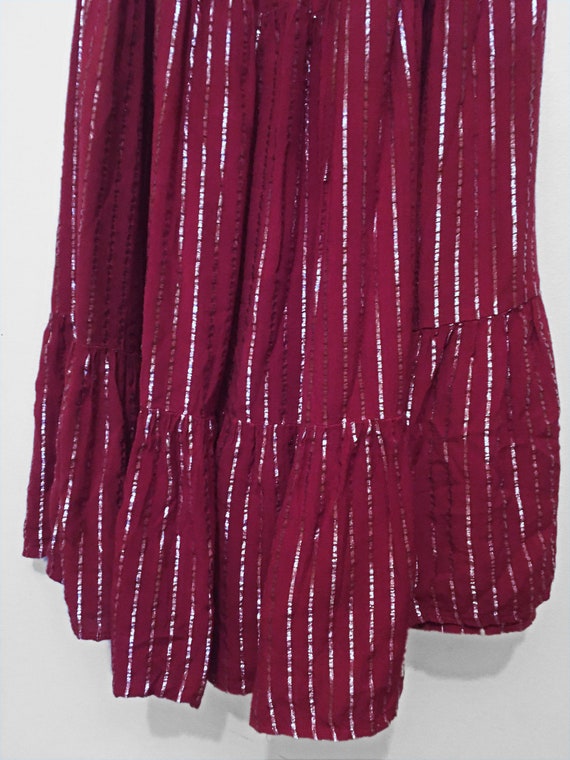 70s Hippie PEASANT Dress in Burgundy & Metallic S… - image 6
