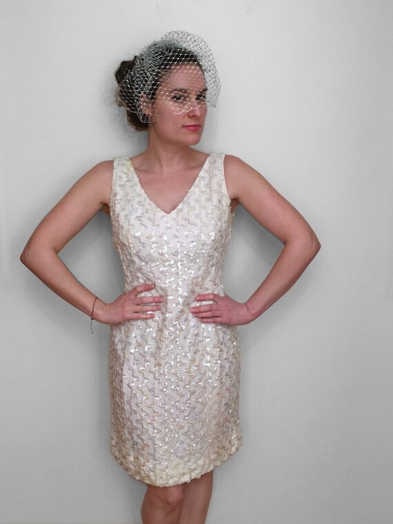 60s AB SEQUIN Wedding Mini Dress