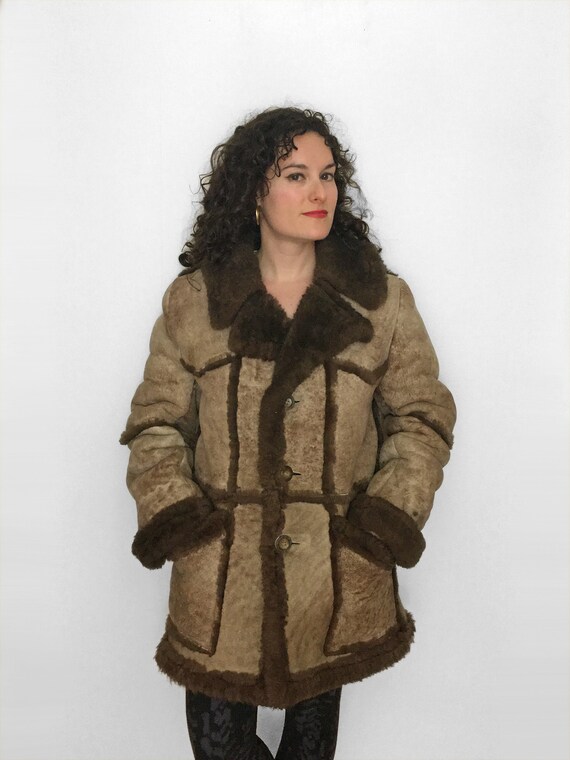 70s Vintage SHEARLING Coat by Lawrence in Toasted… - image 3