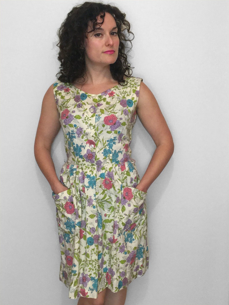 MCM Cotton Sun Dress in Floral Sketch Print, 100% Cotton with Pockets image 5