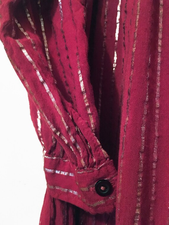70s Hippie PEASANT Dress in Burgundy & Metallic S… - image 9