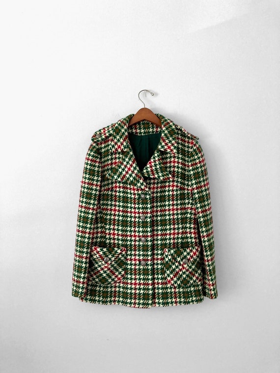 60s HOUNDSTOOTH Wool Jacket in Raspberry & Emerald