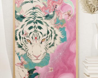 Japanese Tiger Poster | Traditional Ukiyo-e Wall Art Print | Samurai Tattoo Style Decor | Vintage Japan Aesthetic Gift for Art Lovers