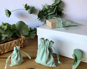 Luxury Light Sage Green Drawstring Gift Pouch Bags Eco Friendly 100% Cotton Jewellery