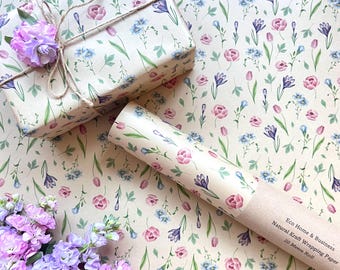 Wrapping Paper KRAFT Pastel Spring Floral Eco Gift Wrap Bulk Sheet Roll Birthday