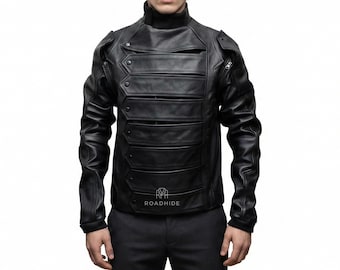 Chaqueta de Capitán América Bucky Barnes / Chaqueta de cuero del Soldado del Invierno con brazos extraíbles